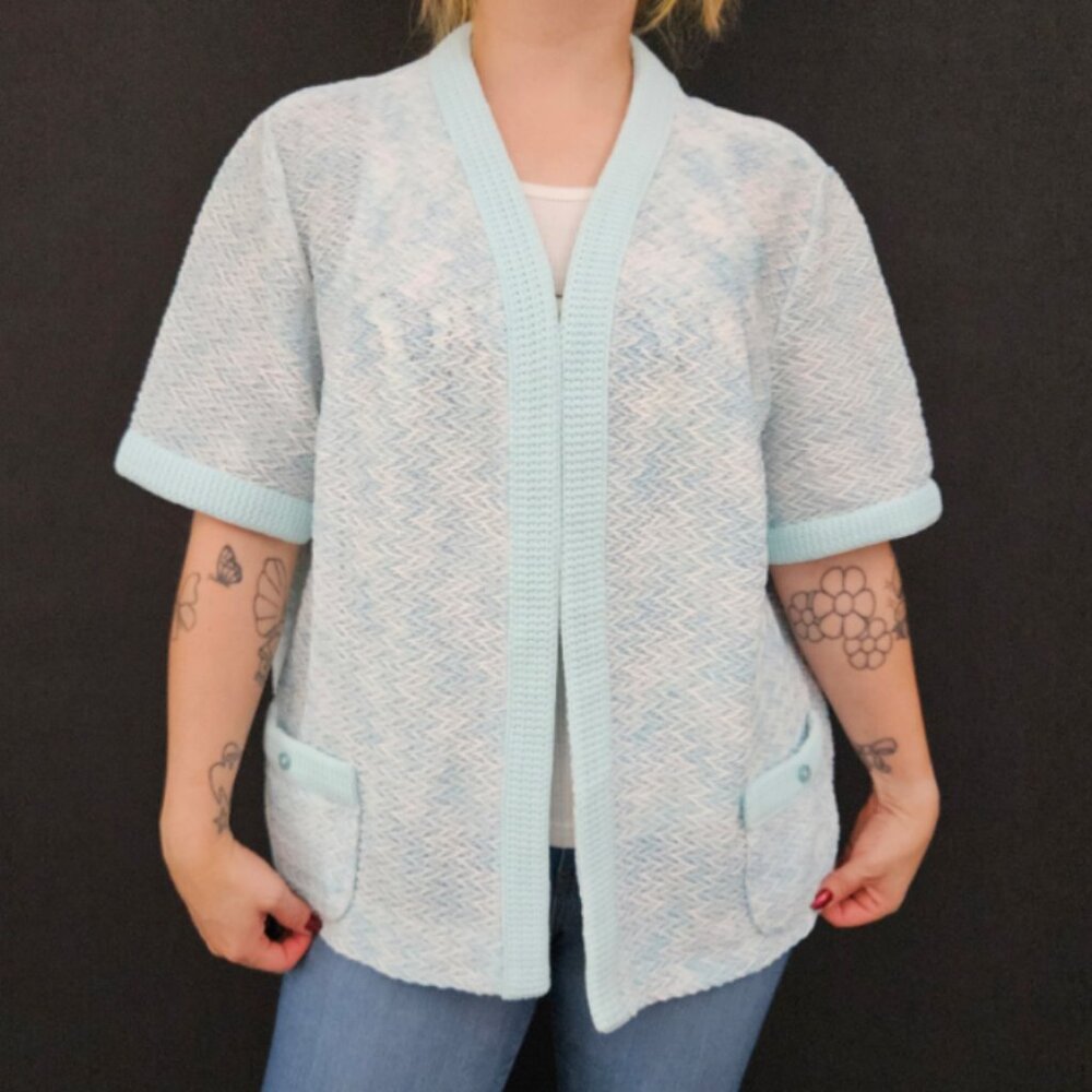 60s/70s Amy Adams Textured Short Sleeve Open Cardigan